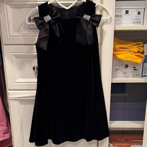 Rare Editions Black Velvet Dress with Bow Accents